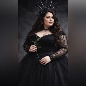 WDPL Black Layered Tulle Maxi Skirt 4X Plus Size | Gothic Balletcore Statement